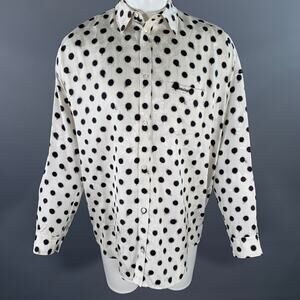BALENCIAGA Size M White Black Polka Dot Viscose Silk Long Sleeve Shirt